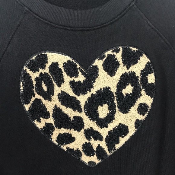 Sundry Womens Size 1 (US S) Leopard Heart Cropped Raw Hem Sweatshirt Black Cute - Picture 5 of 12